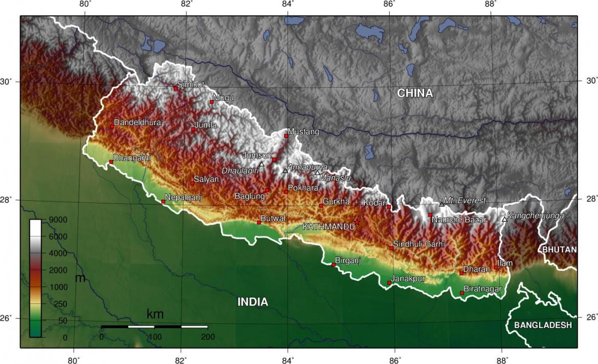 Χάρτης της δορυφορικής νεπάλ