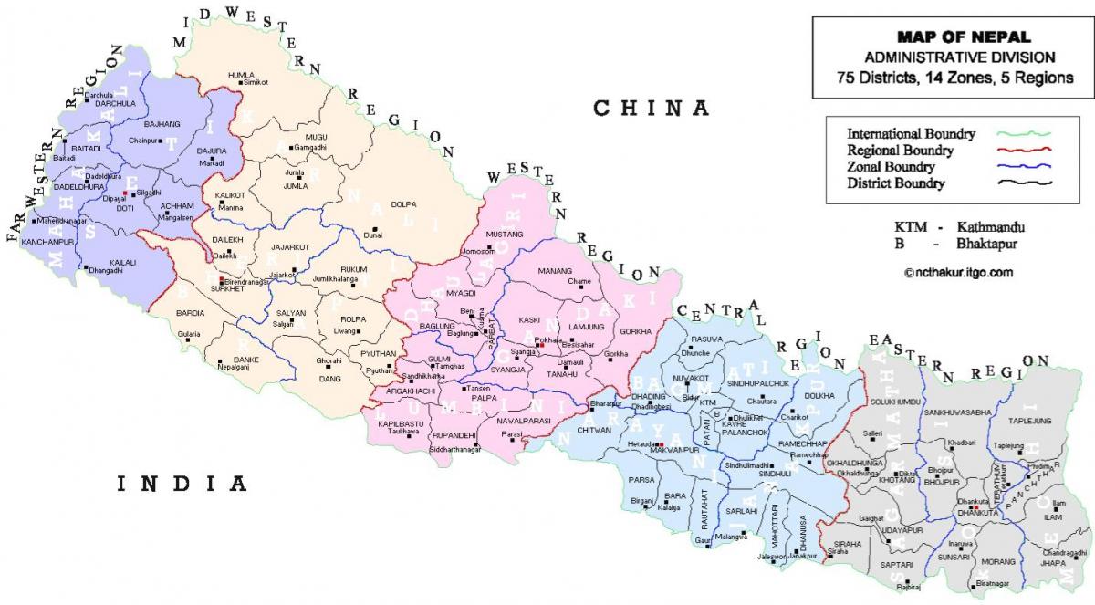 νεπάλ πολιτικό χάρτη με τις περιοχές