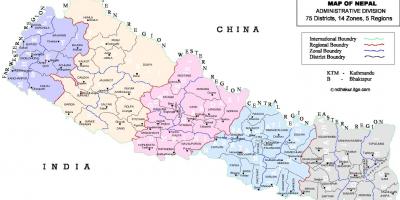 Νεπάλ πολιτικό χάρτη με τις περιοχές